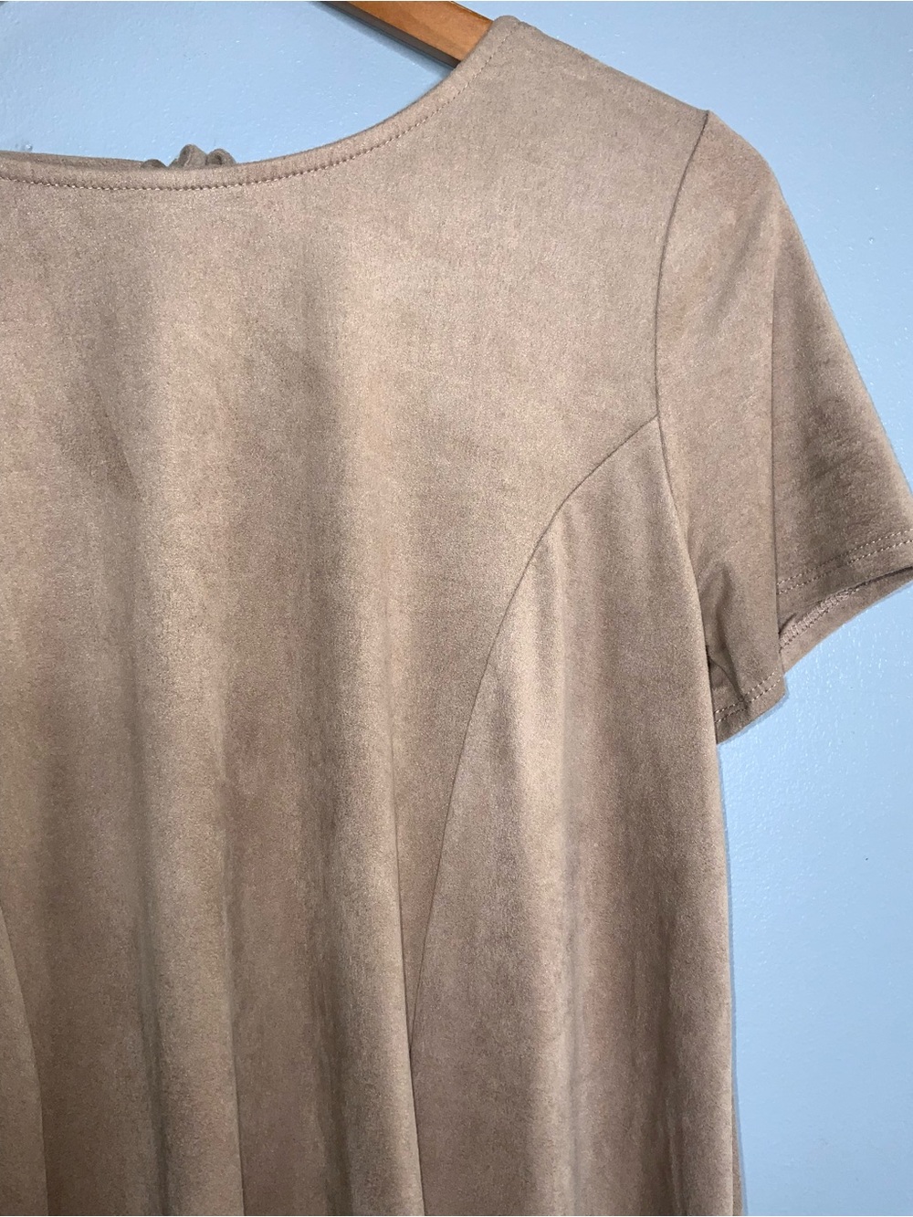 Mini Lightweight Faux Suede Shift Dress in Tan Large - Picture 2 of 5